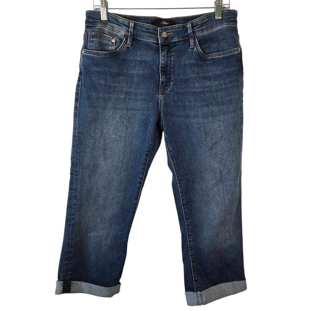 Mavi Women's Marcia Hi Rise Capri Denim Cuffed Pant Stretchy Size 30 Dark Wash
